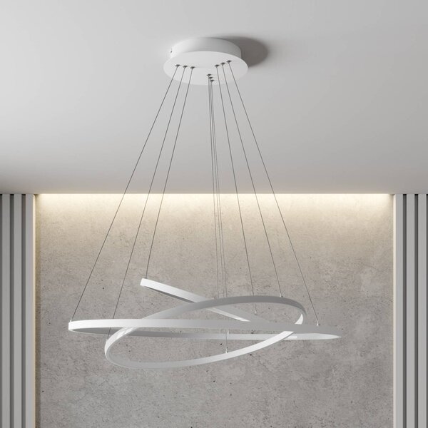 Lucande LED függő világítás Ezana, fehér, fém, Ø 80 cm, dimmelhető, Fehér / opál, Nappali / Étkező, fém, Modern
