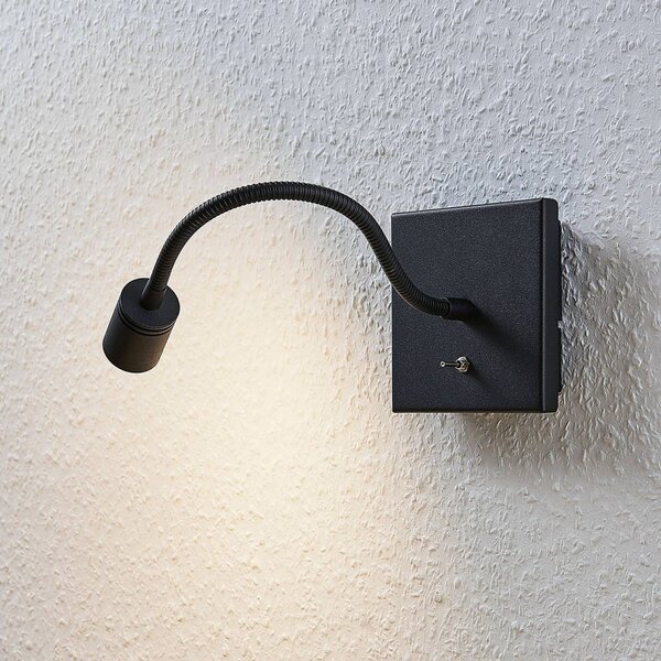 Lindby LED-es fali lámpa Mayar, fekete, fém, olvasólámpa, 11cm, Fekete, Hálószoba, fém, Modern