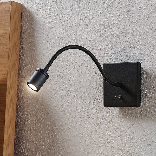 Lindby LED-es fali lámpa Mayar, fekete, fém, olvasólámpa, 11cm, Fekete, Hálószoba, fém, Modern