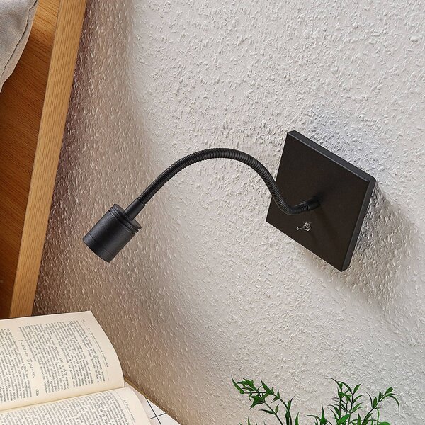 Lindby LED-es fali lámpa Mayar, fekete, fém, olvasólámpa, 11cm, Fekete, Hálószoba, fém, Modern
