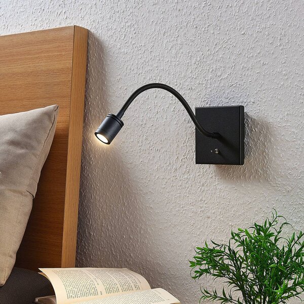 Lindby LED-es fali lámpa Mayar, fekete, fém, olvasólámpa, 11cm, Fekete, Hálószoba, fém, Modern