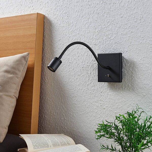 Lindby LED-es fali lámpa Mayar, fekete, fém, olvasólámpa, 11cm, Fekete, Hálószoba, fém, Modern