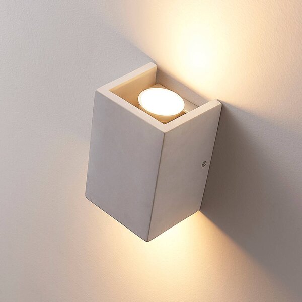 Lindby Gerda - 2 izzós GU10 fali lámpa betonból, dimmelhető, Alu / szürke / cink, Folyosó, Beton, Modern