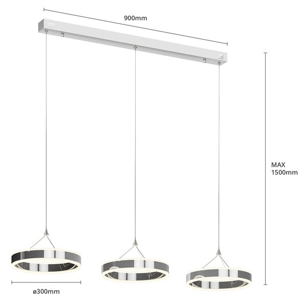 Lucande LED-es Lyani függőlámpa, 115cm, 3 lámpás, króm, dimmelhető, dimmelhető, Króm / ezüst, Nappali / Étkező, fém, Modern