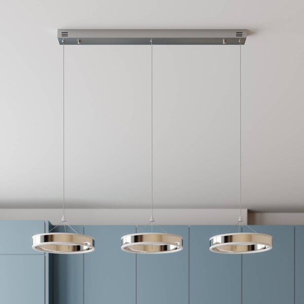 Lucande LED-es Lyani függőlámpa, 115cm, 3 lámpás, króm, dimmelhető, dimmelhető, Króm / ezüst, Nappali / Étkező, fém, Modern