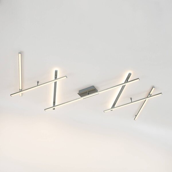 Lindby LED mennyezeti lámpa Kerem, 345 cm, nikkel színű, fém, dimmelhető, Alu / szürke / cink, Nappali / Étkező, fém, Modern