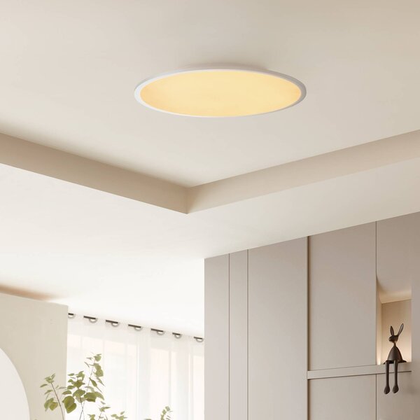 Lindby LED mennyezeti lámpa Narima, CCT, Ø 60 cm, ezüst, dimmelhető, Alu / szürke / cink, Konyha, Műanyag, Modern