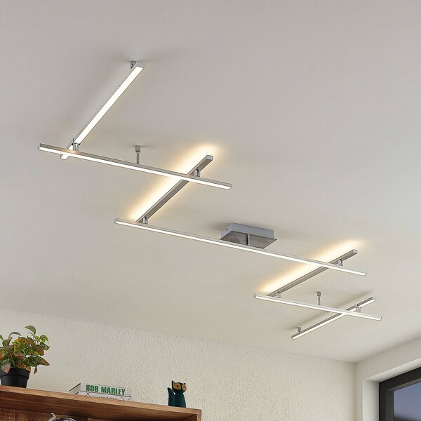 Lindby LED mennyezeti lámpa Kerem, 345 cm, nikkel színű, fém, dimmelhető, Alu / szürke / cink, Nappali / Étkező, fém, Modern