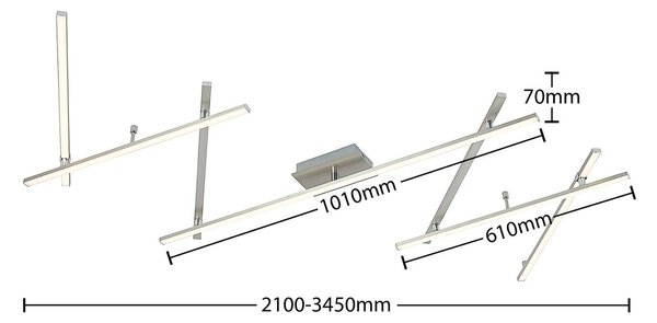 Lindby LED mennyezeti lámpa Kerem, 345 cm, nikkel színű, fém, dimmelhető, Alu / szürke / cink, Nappali / Étkező, fém, Modern