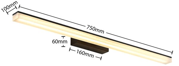Lucande LED fali lámpa Lisana, vízszintes, 75 cm, IP44, Fekete, Fürdőszoba, fém, Modern