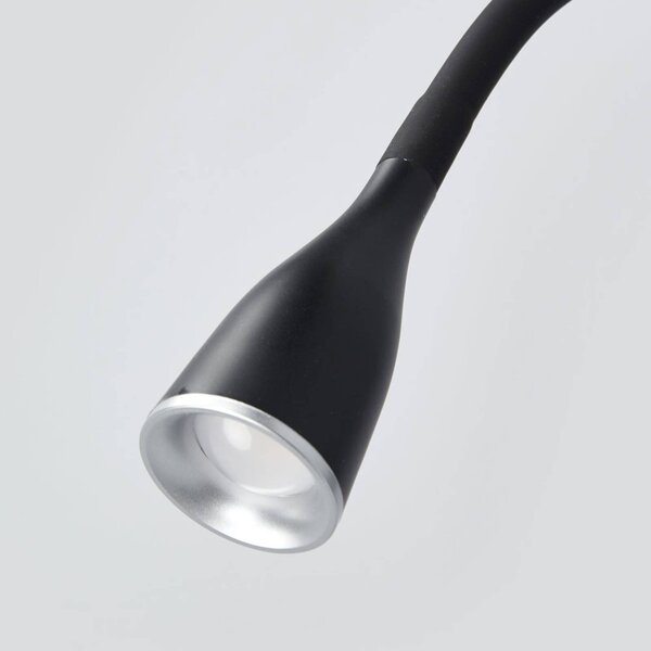 Lindby LED-es fali lámpa Enna, 34 cm, fekete, kapcsoló, USB, Fekete, Hálószoba, Műanyag, Modern