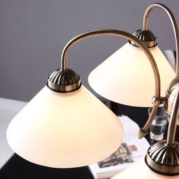 Lindby függőlámpa Otis, Ø 68 cm, 5 lámpás, fehér, üveg, E27, dimmelhető, Bronz / antik sárgaréz, Konyha, Üveg, Antik