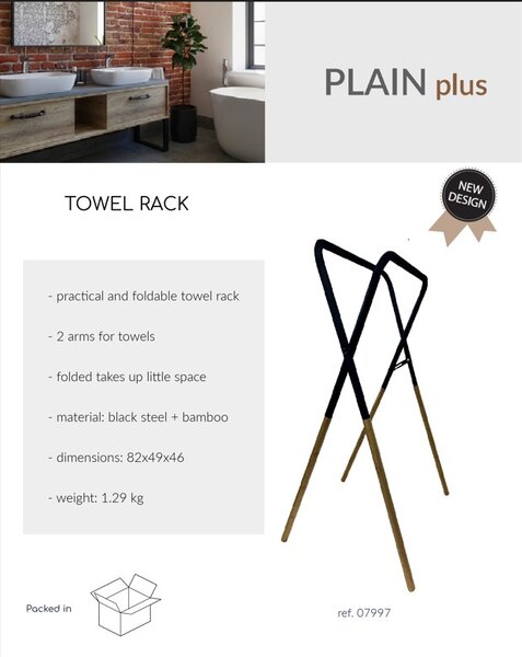 BISK Erga Plain, szabadon álló 2 soros törölközőtartó 490x460x820 mm, fekete matt-barna, ERG-07997