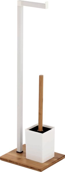 BISK Erga Plain, szabadon álló WC papír tartó wc kefével, fehér matt-barna, ERG-07619