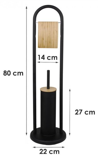 Erga Bakari, WC-papír és WC-kefe tartó 22x22x80 cm, fekete-barna, ERG-YKA-P.BAKARI-BLK