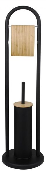 Erga Bakari, WC-papír és WC-kefe tartó 22x22x80 cm, fekete-barna, ERG-YKA-P.BAKARI-BLK