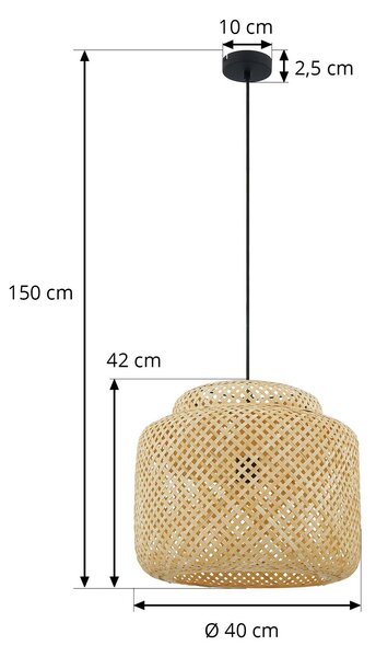Lindby Venora függőlámpa, Ø 40 cm, egyszintes, bambusz, E27, dimmelhető, Világos fa, Nappali / Étkező, Bambusz, Vidéki otthon / Rusztikus