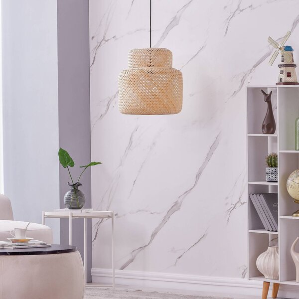 Lindby Venora függőlámpa, Ø 40 cm, egyszintes, bambusz, E27, dimmelhető, Világos fa, Nappali / Étkező, Bambusz, Vidéki otthon / Rusztikus