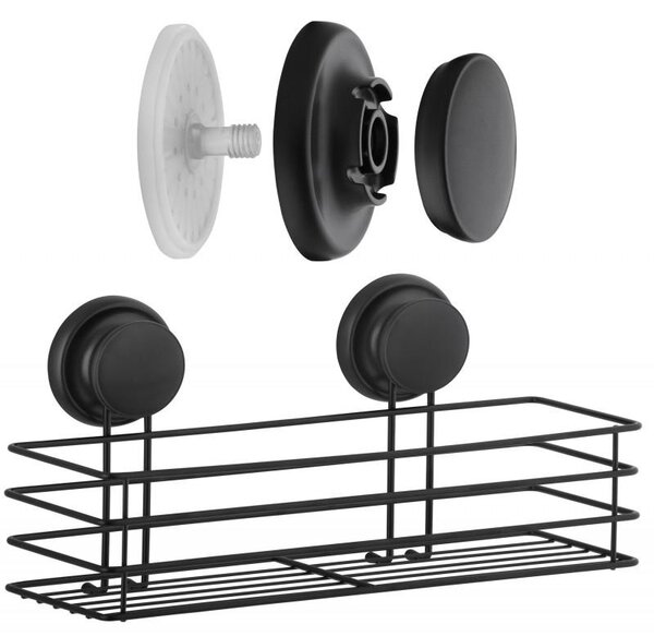 Erga Gavi, fürdőszobai polc, fürdőszobai kosár tapadókorongon 32x10x8 cm, fekete matt, ERG-YKA-CH.GAVI-KPL-BLK