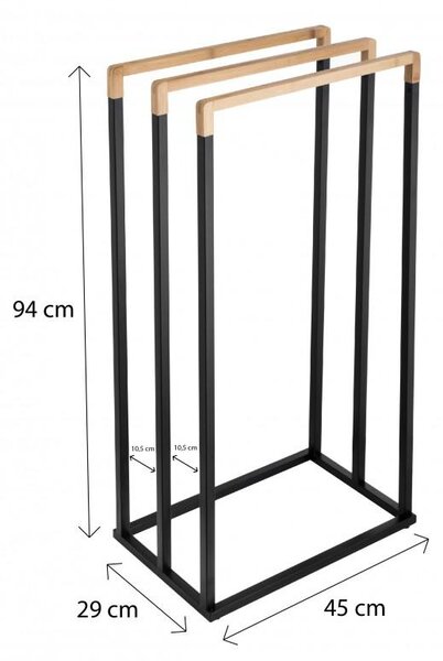 Erga Bila, 3 karos törülközőtartó állóra 45x29x94 cm, fekete matt-barna, ERG-YKA-P.BILA3-BLK