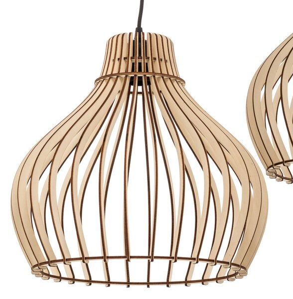TEMAR LIGHTING Lógó világítás Barrel fa árnyékokkal, 3 izzós, kerek, dimmelhető, Világos fa, Nappali / Étkező, Fa, Vidéki otthon / Rusztikus