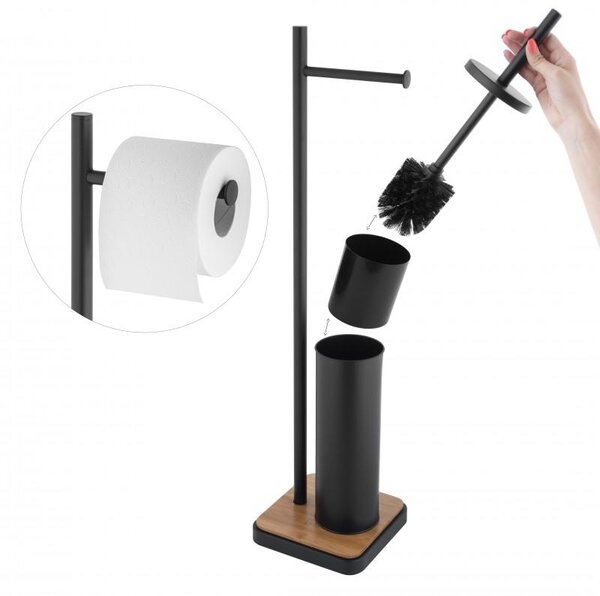 Erga Dyka, WC-papír és WC-kefe tartó 18x18x72 cm, fekete matt-barna, ERG-YKA-P.DYKA-BLK