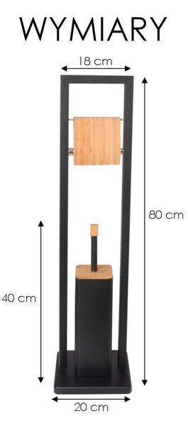 Erga Barca, WC papír és WC kefe tartó 20x20x81 cm, fekete matt-natúr barna, ERG-YKA-PD.BARCA-BLK