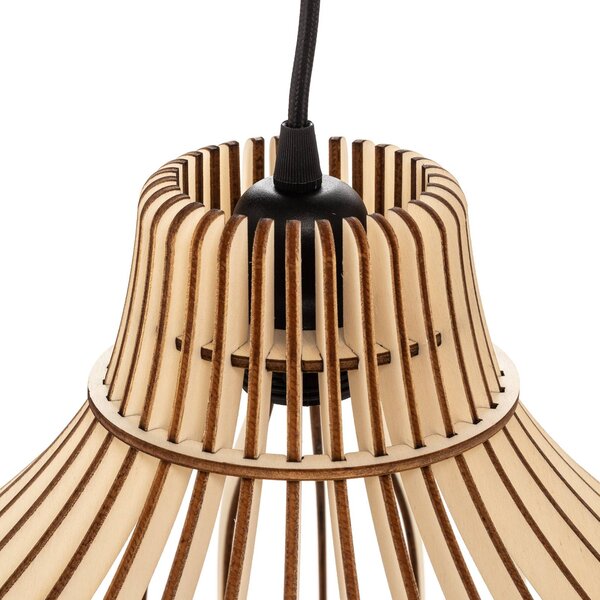 TEMAR LIGHTING Lógó világítás Barrel fa árnyékokkal, 3 izzós, kerek, dimmelhető, Világos fa, Nappali / Étkező, Fa, Vidéki otthon / Rusztikus