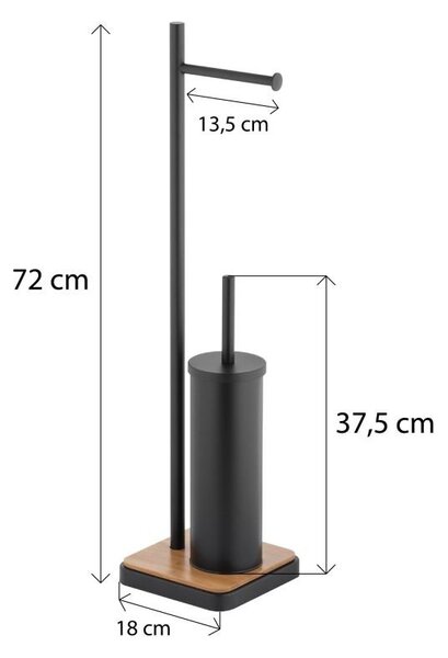 Erga Dyka, WC-papír és WC-kefe tartó 18x18x72 cm, fekete matt-barna, ERG-YKA-P.DYKA-BLK