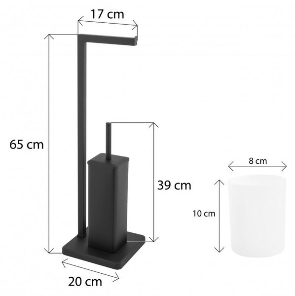 Erga Marko, WC-papír és WC-kefe állvány 20x20x65 cm, fekete matt, ERG-YKA-PD.MARKO-BLK