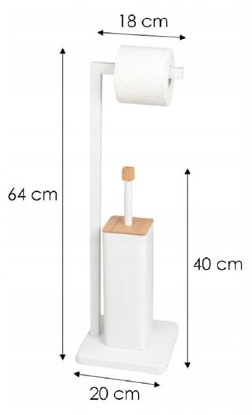 Erga Saki, WC-papír és WC-kefe tartó 20x20x64 cm, fehér matt-barna, ERG-YKA-PD.SAKI-WHT