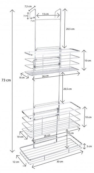 Erga Rafek, háromágyas fürdőszobai zuhanypolc akasztható 30x12,5x71 cm, króm, ERG-YKA-CH.RAFEK-CHR