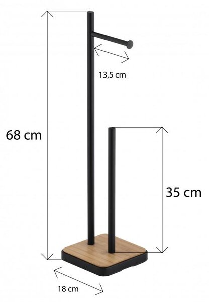 Erga Saga, WC papír tartó tálcával 18x18x68 cm, fekete matt-barna, ERG-YKA-P.SAGA