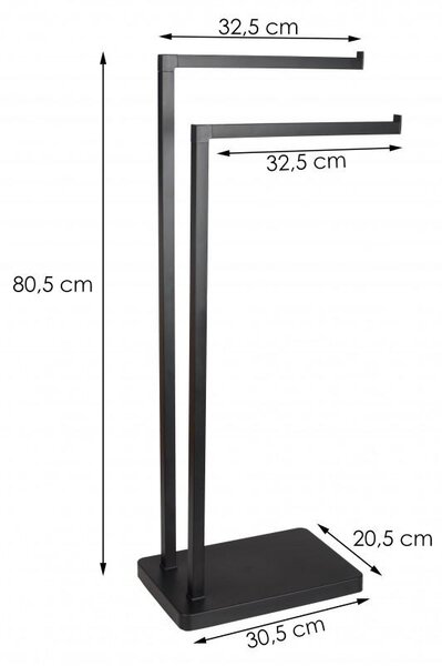Erga Roki, kétkaros törölközőtartó 30,5x20,5x80,5 cm, fekete matt, ERG-YKA-P.ROKI-BLK