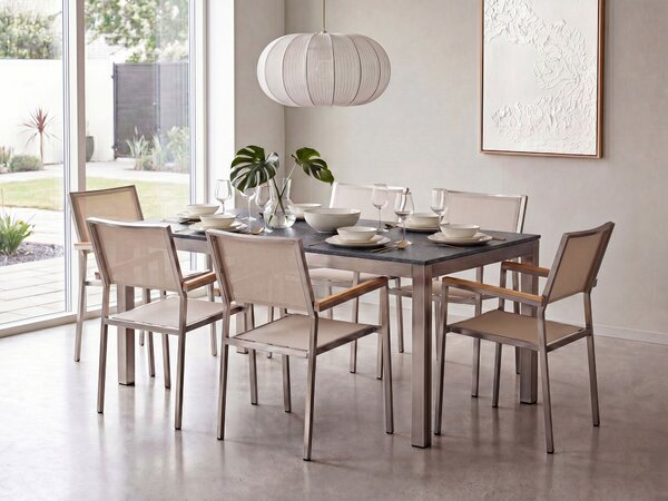 Kerti étkezőgarnitúra 6 személyes GROSSETO Gránit Csiszolt Szürke/bézs