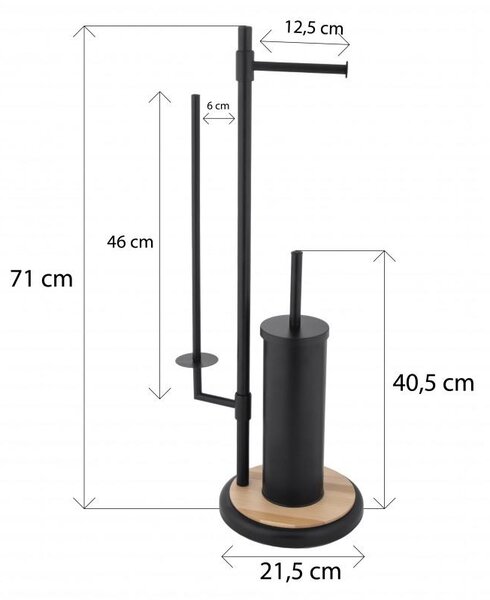 Erga Sisu, WC-papír tartó tartállyal és WC kefével 3 az 1-ben, fekete matt-barna, ERG-YKA-P.SISU-BLK-B