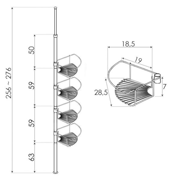 Erga Scopic, sarokteleszkópos zuhanyrúd 4 polc XL, fekete matt, ERG-YKA-CH.SCOPIC-XL-BLK