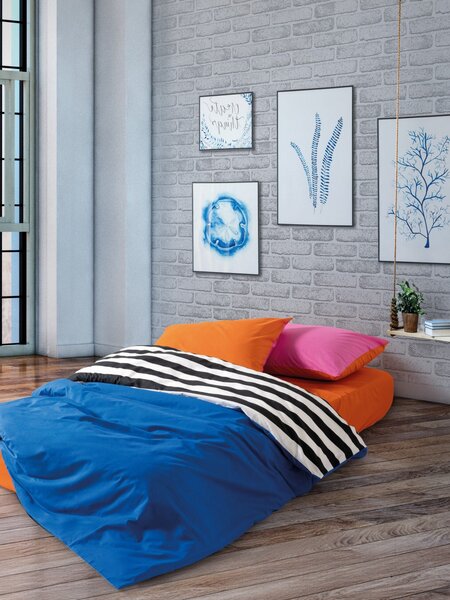 Dusk Ranforce dupla ágyneműhuzat garnitúra feszített lepedővel 160 × 200+30 cm, kék