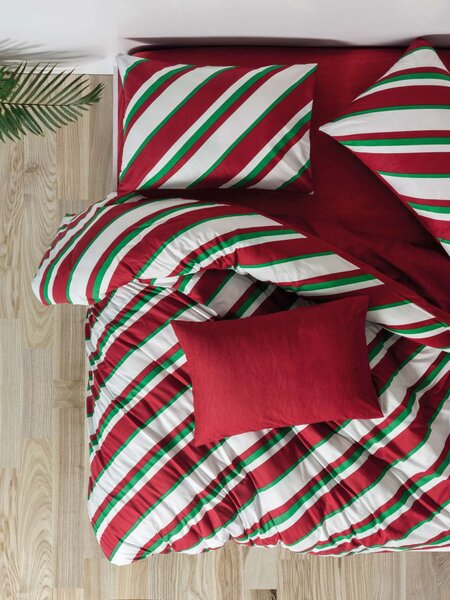 Merry Ranforce dupla ágyneműhuzat garnitúra feszített lepedővel, piros