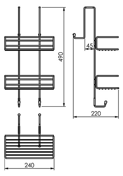 Gedy Gedy, CHROM LINE függesztett zuhanypolc 240x490x220mm, fekete matt, 248514