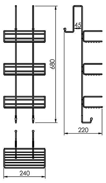 Gedy Gedy, CHROM LINE függesztett zuhanypolc, 240x680x220mm, fekete matt, 248614