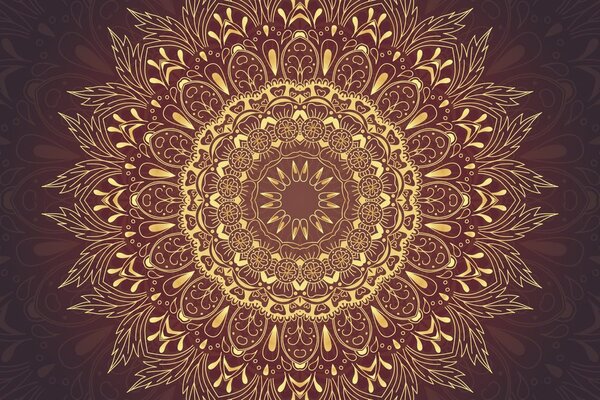 Tapéta arany Mandala bordó háttéren