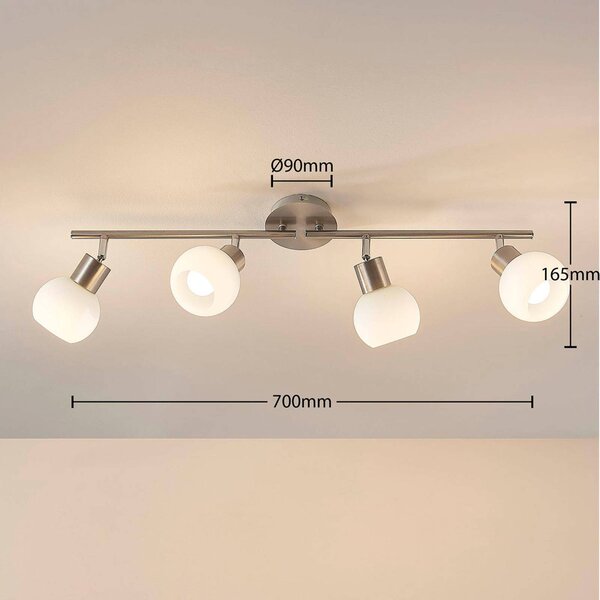 Lindby mennyezeti lámpa Elaina, 70 cm, 4 lámpás, nikkel, üveg, E14, dimmelhető, Alu / szürke / cink, Nappali / Étkező, fém, Modern