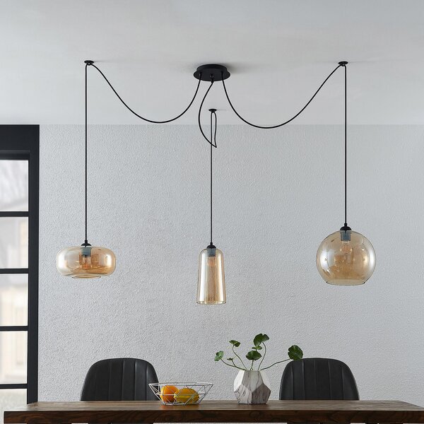 Függőlámpa Lucande, Zyli, dimmable, Nappali, Üveg, Vintage