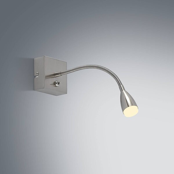 Lindby Jolka LED olvasólámpa, kapcsoló, nikkel, Alu / szürke / cink, Hálószoba, fém, Modern