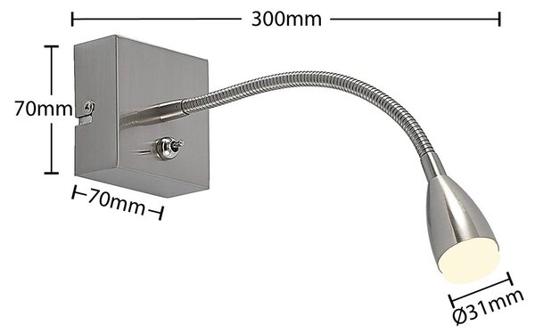 Lindby Jolka LED olvasólámpa, kapcsoló, nikkel, Alu / szürke / cink, Hálószoba, fém, Modern