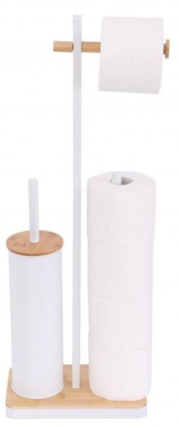 Erga Yami, WC-papír tartó WC kefével és papíradagolóval, fehér-barna, ERG-YKA-P.YAMI-WHT