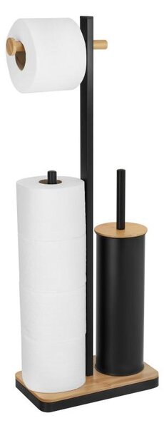 Erga Yami, WC-papír tartó WC kefével és papíradagolóval, fekete-barna, ERG-YKA-P.YAMI-BLK