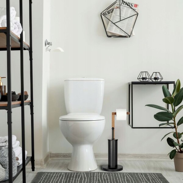 Erga Aurora Small Black, WC kefe fa WC papír tartóval 19x19x56 cm, barna-fekete, ERG-SEP-1340STLAZSBLA