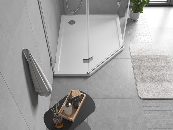 Mexen Flow Slim, jobb oldali ötszögletű zuhanytálca 90 x 80 cm, fényes fehér, 46P108090R